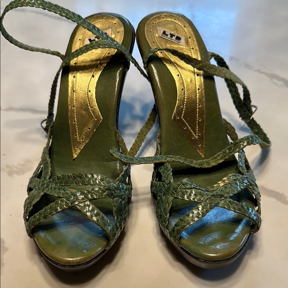 Nation LTD Green and Gold Strappy Heels